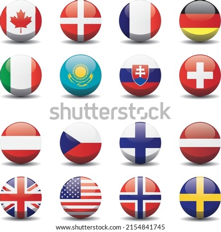 Ice Hokey World Championship Finland 2022. Flag of Countries. Vector Illustration.  All countries flags icons. Group A and Group B