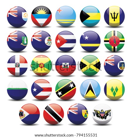 Caribbean country national circle button flags background texture. Vector illustration