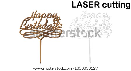 Sign 'Happy birthday' cake topper for laser or milling cut.