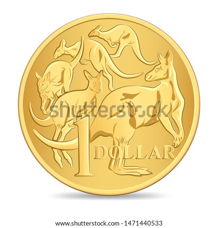 Australian one dollar coin isolated white background in vector illustration