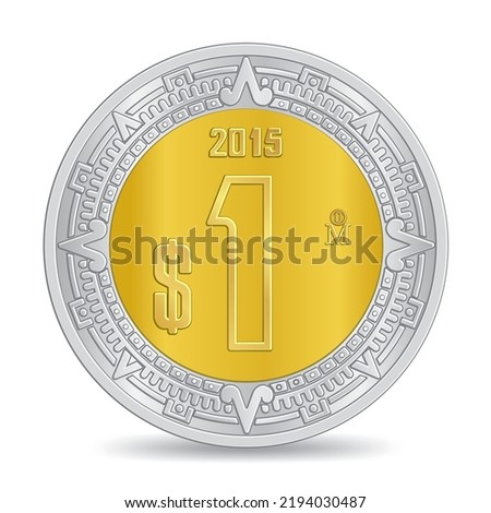 Reverse of golden silver mexican one peso coin isolated on white background in vector illustration