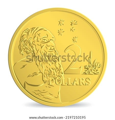 Reverse of Australian Two dollar coin isolated on white background in vector illustration