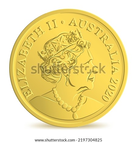 Obverse of Australian dollar coin isolated on white background in vector illustration