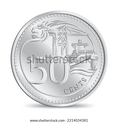 Reverse of Singapore New fifty cent coin isolated on white background in vector illustration