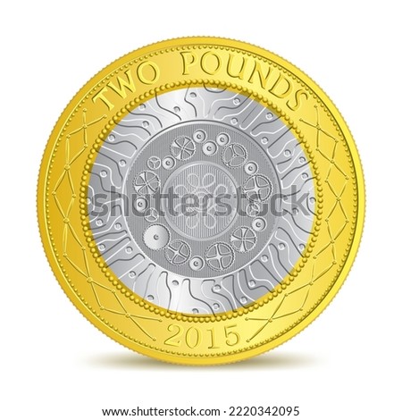 British Golden silver Two pounds coin isolated on white background in vector illustration