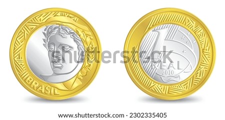 Obverse and reverse of brazil one real coin isolated on white background in vector illustration