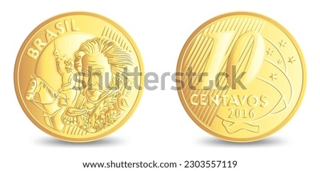 Obverse and reverse of brazil ten centavos coin isolated on white background in vector illustration