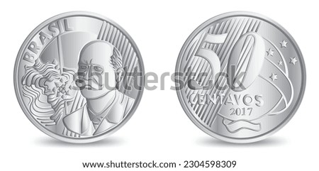 Obverse and reverse of brazil fifty centavos coin isolated on white background in vector illustration
