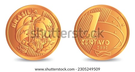 Obverse and reverse of brazil one centavo coin isolated on white background in vector illustration