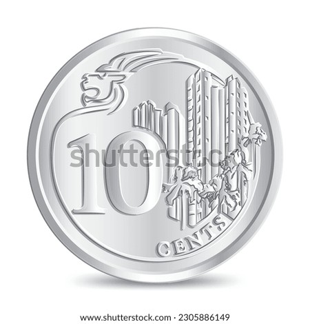 Reverse of Singapore New ten cent coin isolated on white background in vector illustration