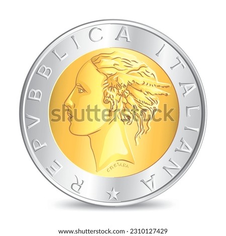 Obverse of Italian five hundred lire coin isolated on white background in vector illustration
