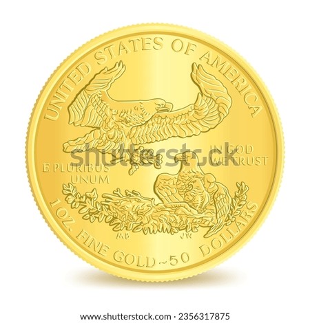 Reverse of American one ounce fine gold fifty dollars eagle coin isolated on white background in vector illustration