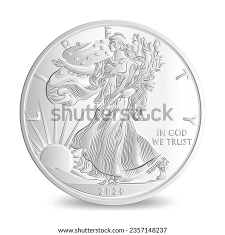 Obverse of American walking Liberty lady silver eagle coin isolated on white background in vector illustration
