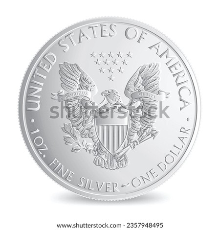 Reverse of American One dollar Silver eagle coin isolated on white background in vector illustration