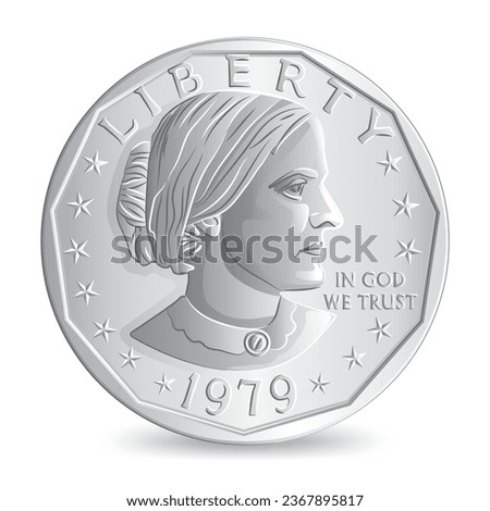 American one dollar Susan B Anthony coin obverse isolated on white background in vector illustration