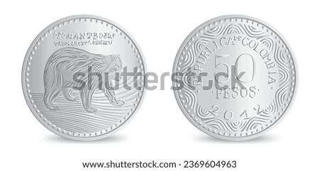 Obverse and reverse of colombia fifty pesos coin isolated on white background in vector illustration