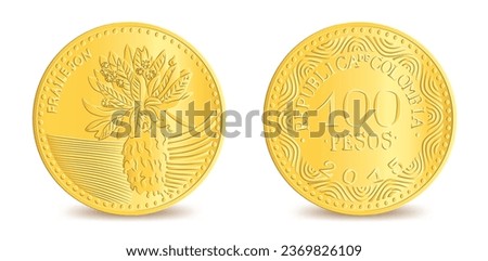 Obverse and reverse of colombia hundred pesos coin isolated on white background in vector illustration