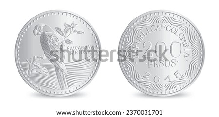 Obverse and reverse of colombia silver two hundred pesos coin isolated on white background in vector illustration