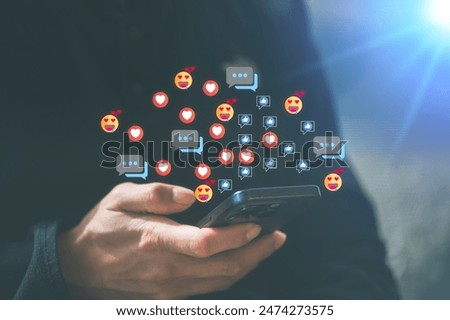 Similar – Image, Stock Photo Social media business concept and marketing online technology digital network internet icon message connection on smartphone.