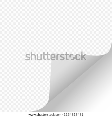 Scroll the page with a shadow on a clean sheet of paper from the right edge at the bottom of the white paper Sticker. Element isolated on a transparent background. Vector illustrations for advertising