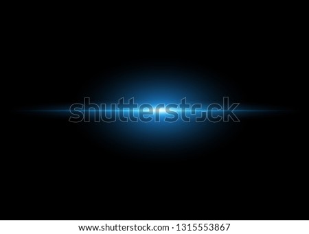 Abstract blue horizontal bright beam on dark isolated background. Vector light flash effect. The concept of the sunrise.
