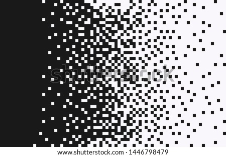 The pixels are scattered, dissolve. Vector monochrome style. Abstract random squares, background. Template. Monochrome style.