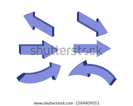 Purple arrows the direction of 3D, cartoon, isometric. Vector design element, icons. The object on an isolated background.