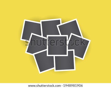 Photo frames are many, retro pile for memory in history, in the album. Template on a yellow background. Vector illustration.