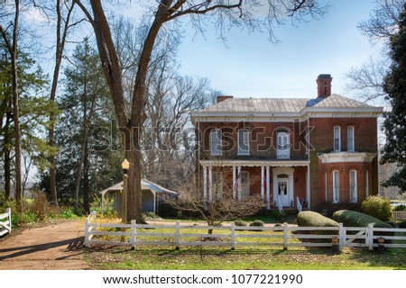 Image, Stock Photo A brick house in Milan with green front garden.