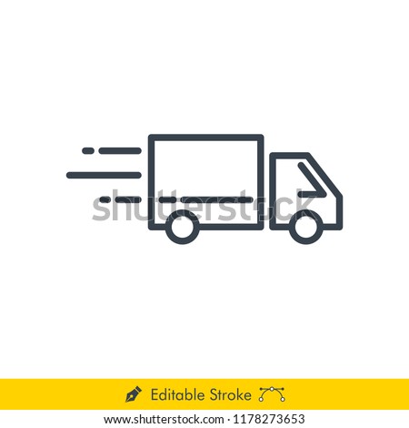Delivery Truck (Pickup Box Car Delivery) Icon / Vector - In Line / Stroke Design