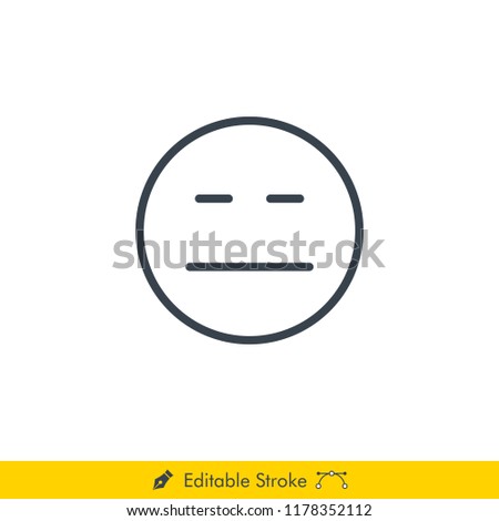 Flat Face Emoji (Emoticon) Icon / Vector - In Line / Stroke Design