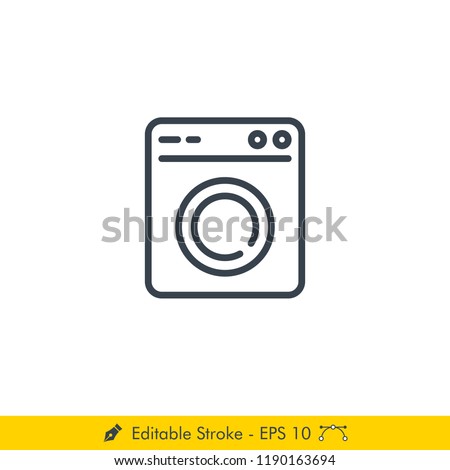 Washing Machine (Laundry) Icon / Vector - In Line / Stroke Design