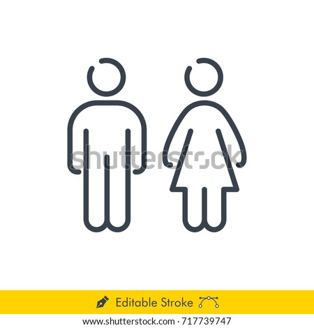 Simple Man and Woman (Gender) Icon / Vector - In Line / Stroke Design with Editable Stroke