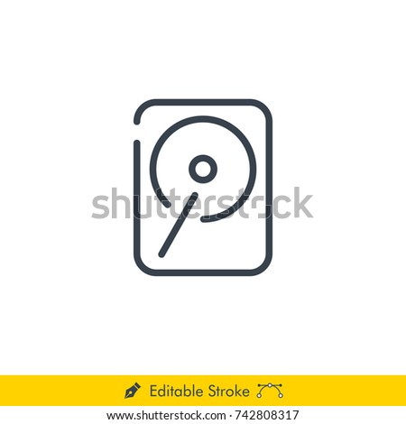 Hard Drive (HDD) Icon / Vector - In Line / Stroke Design with Editable Stroke