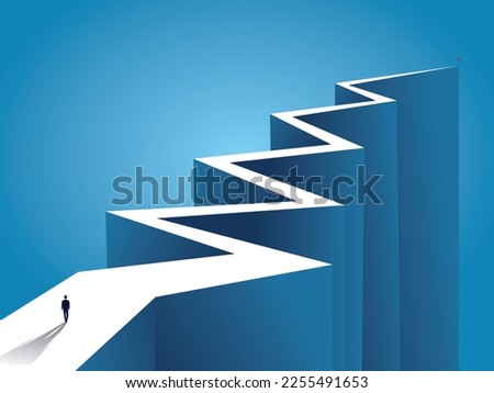 Career journey concept, business person walking on long winding path going to success in the future, vector illustration