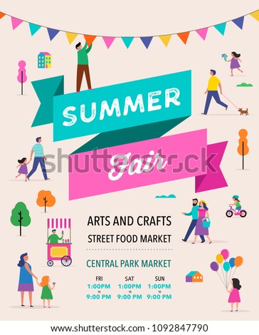 Summer fest, food street fair, family festival poster and banner colorful design