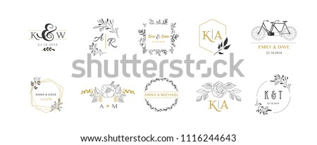 Wedding logos, hand drawn elegant, delicate monogram collection