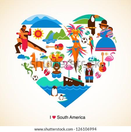 South America love - concept illustration with vector icons