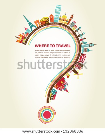 question mark with tourism icons and elements, infographic