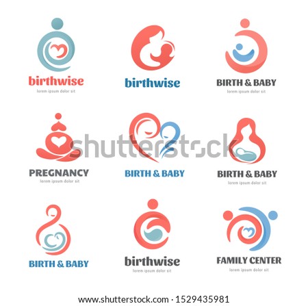 Birth, pregnancy, family and baby care logos and symbol collection. Vector design