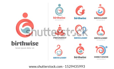 Birth, pregnancy, family and baby care logos and symbol collection. Vector design