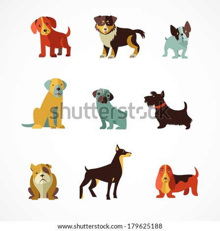 Dogs vector set of icons and illustrations