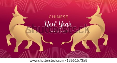 Chinese new year 2021 year of the ox, Chinese zodiac symbol of red cow. Chinese translation: Year of ox