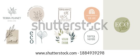 Collection of delicate hand drawn logos and icons of organic food, farm fresh and natural products, elements collection for food market, organic products promotion, healthy life and premium quality