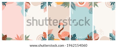 Bohemian Summer, set of modern summer story template designs with rainbow, flamingo, pineapple, ice cream and watermelon 