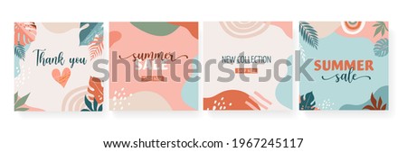 Bohemian Summer, set of modern summer sale post design with rainbow, flamingo, pineapple, ice cream and watermelon 