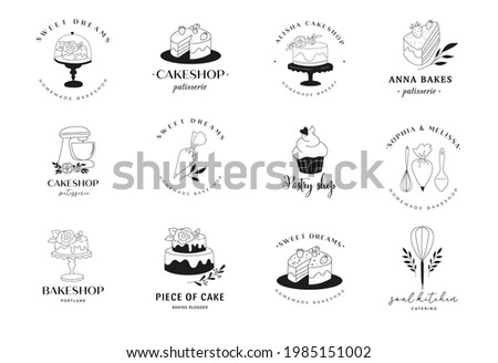 Simple and elegant homemade bakery logo collection. Hand drawn modern style logos, pastry and bread shop vector and label design