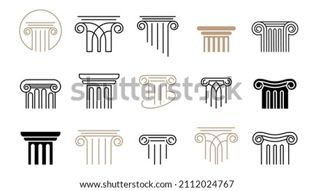 Pillar vector icons collection. Law, finance, attorney and business logo design. Luxury, elegant modern concept design