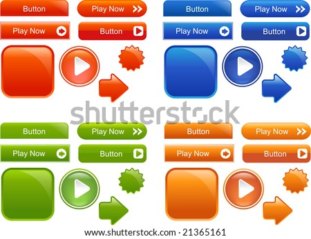 Collection of many colored, glossy web elements and buttons