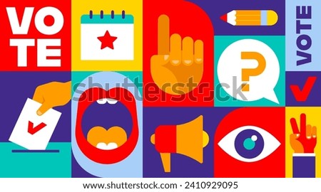 Vote, election concept design. Modern geometric style. Poster, banner and background. Bold colorful modular vector illustration